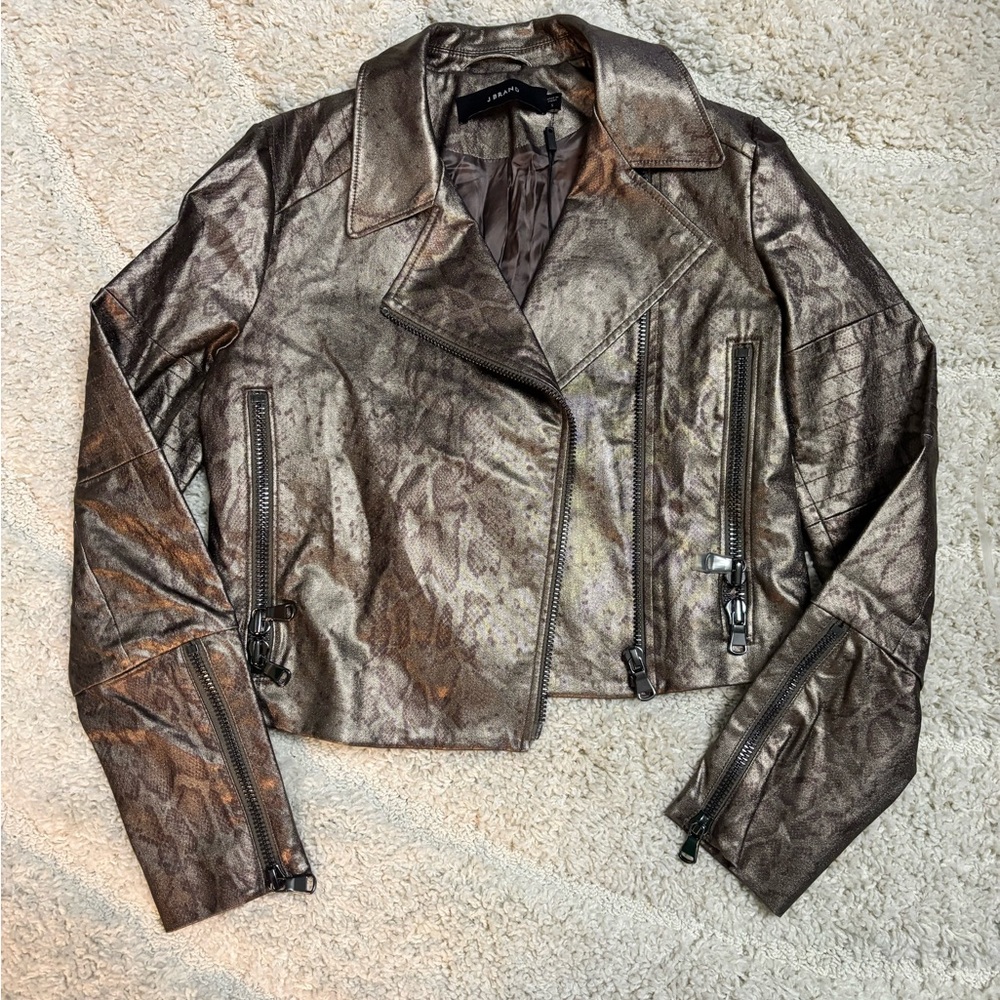 🤎🩶 🐍 J Brand Python Metallic Brown Leather Women's Jacket